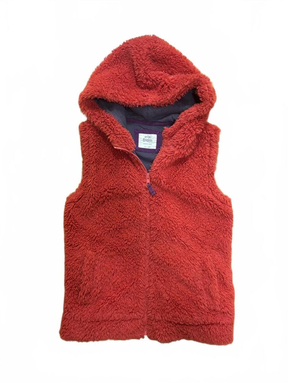 Mini Boden Girls' Red Hooded Fleece Vest, Size 11-12Y